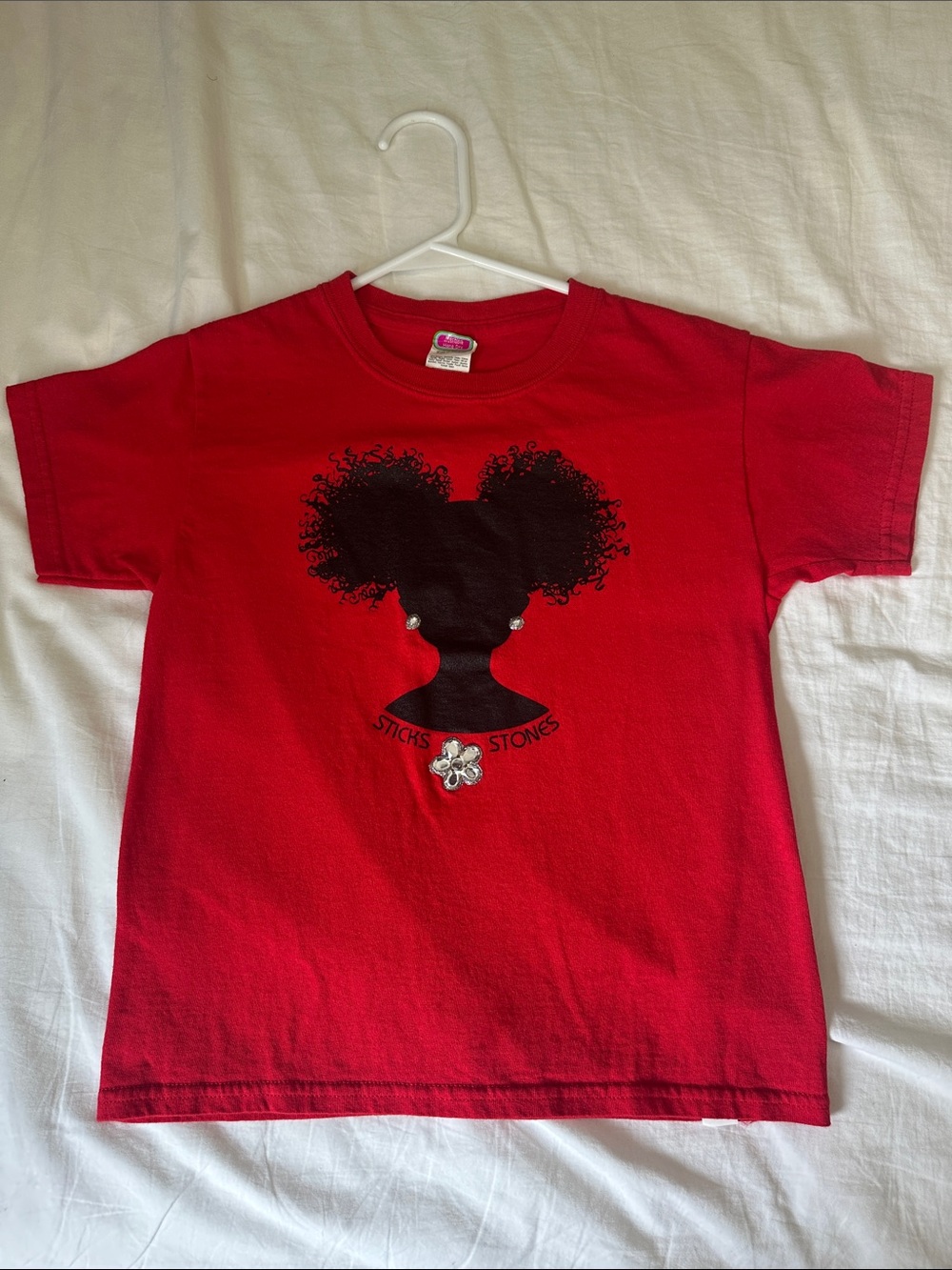 Red Kids Graphic Tee with Heart Hair Silhouette